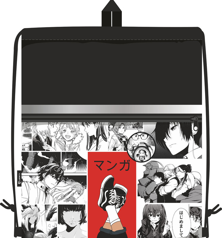 Сумка для сменной обуви Lamark Manga/Аниме комиксы, 41х48 см, на шнурке, карман на молнии, полноцв. печать на кармане, светоотр. лента, ручка-петля