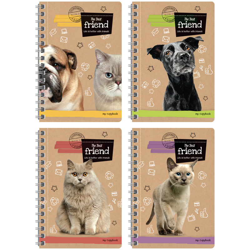 Записная книжка А6 120л. на гребне "Питомцы. The best friends"