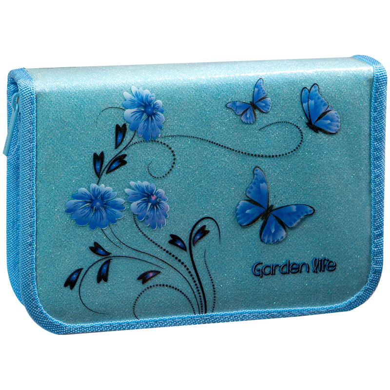 Пенал 1 отделение, 200*140*40 Berlingo "Blue Butterflies", две откидные секции, ПВХ