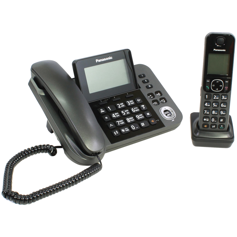 Телефон проводной Panasonic Dect KX-TGF310RUM + радиотрубка черный металлик АОН