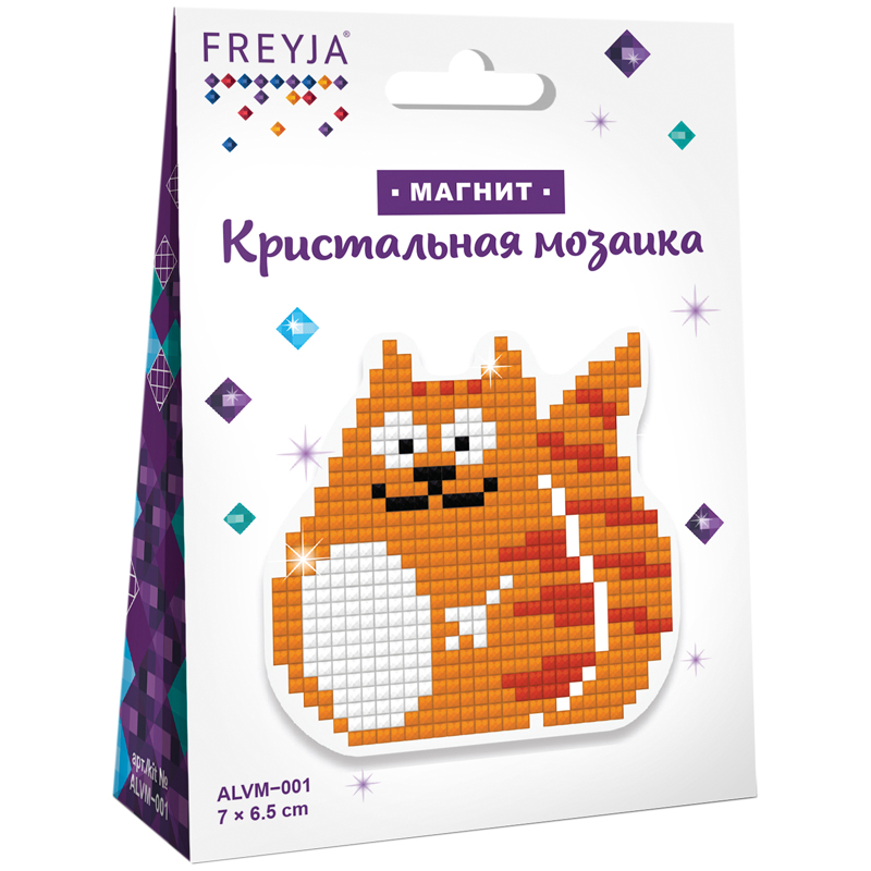 Аппликация-магнит из алмазной мозаики Фрея "Котик", 6,5*7см