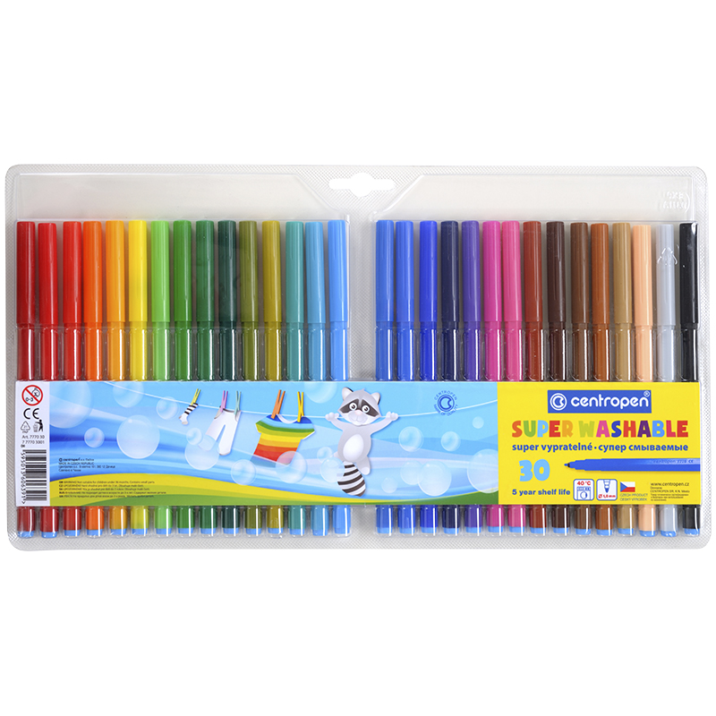Фломастеры Centropen "Super Washable", 30цв., смываемые, блистер