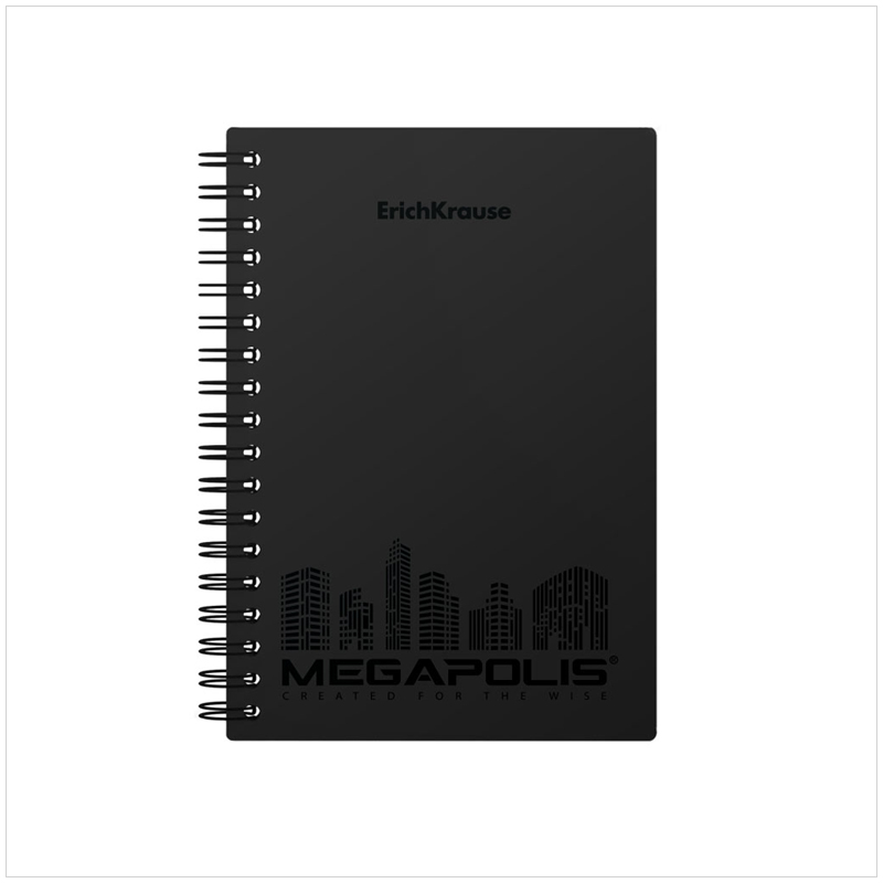 Записная книжка А6 80л. на гребне Erich Krause "Megapolis", черная, пластиковая обложка