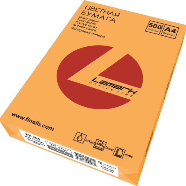 Бумага цветная для печати Lamark (FP-03) оранжевый неон А4 75 г/кв.м 500л