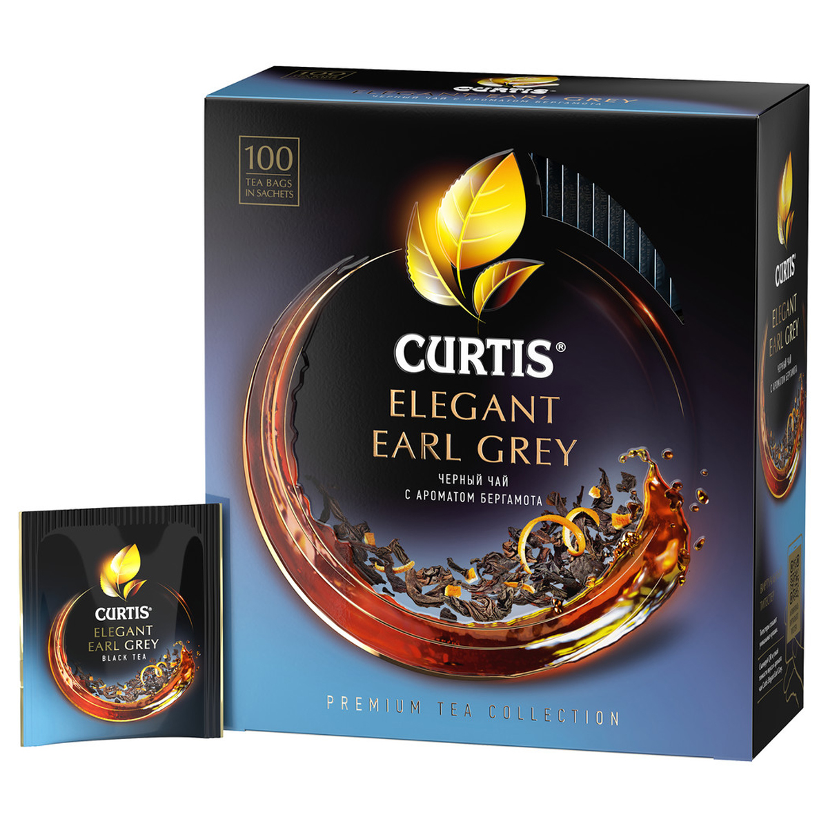 Чай Curtis "Elegant Earl Grey", черный с ароматом бергамота, 100 пакетиков по 2г сашет