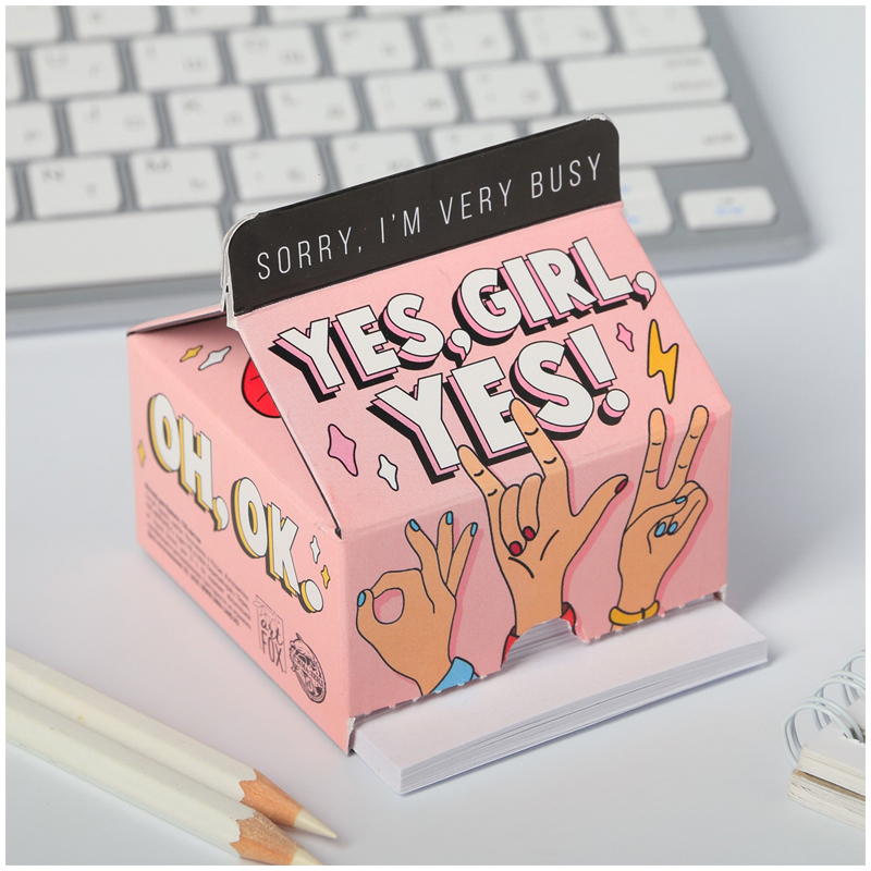 Блок для записи ArtFox "Yes, girl, yes!", 7*7*8см, 150л., картонный бокс, белый
