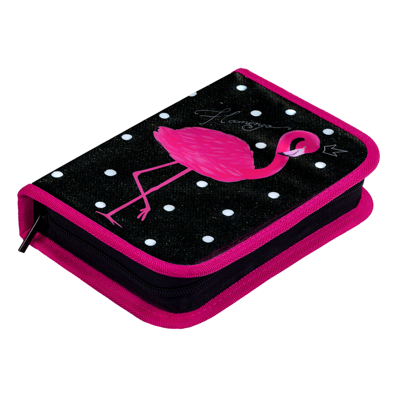 Пенал 1 отделение, 200*140*40 Berlingo "Pink flamingo", ПВХ с блестками