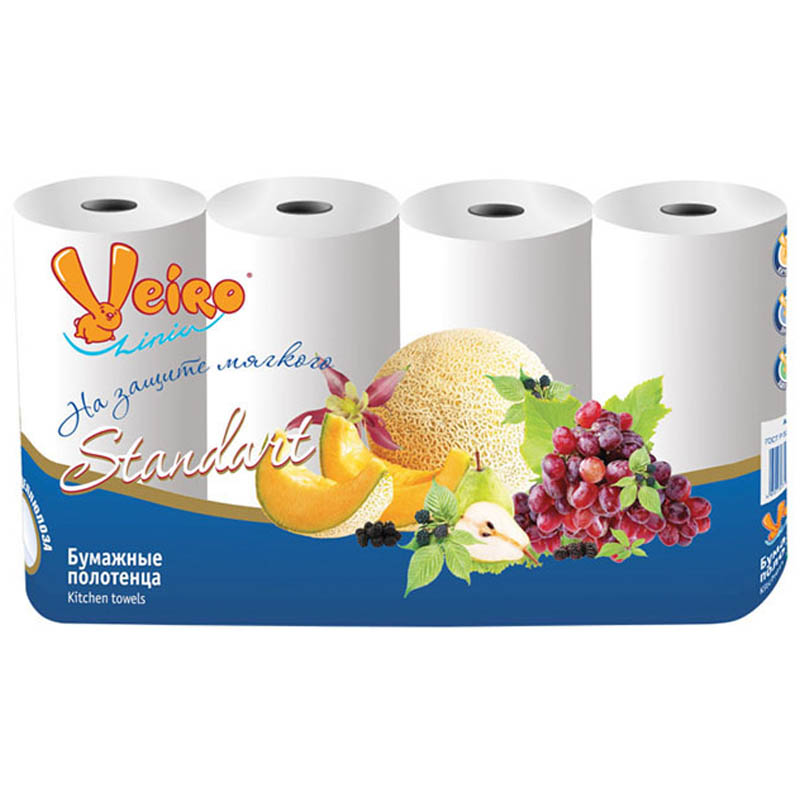Полотенца бумажные VEIRO Standart 2сл, 4рул/упак, белые