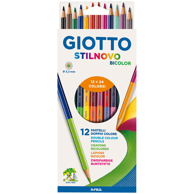 Карандаши цветные двусторонние Giotto "Stilnovo Bicolor", 24цв., 12шт., заточен., картон, европодвес