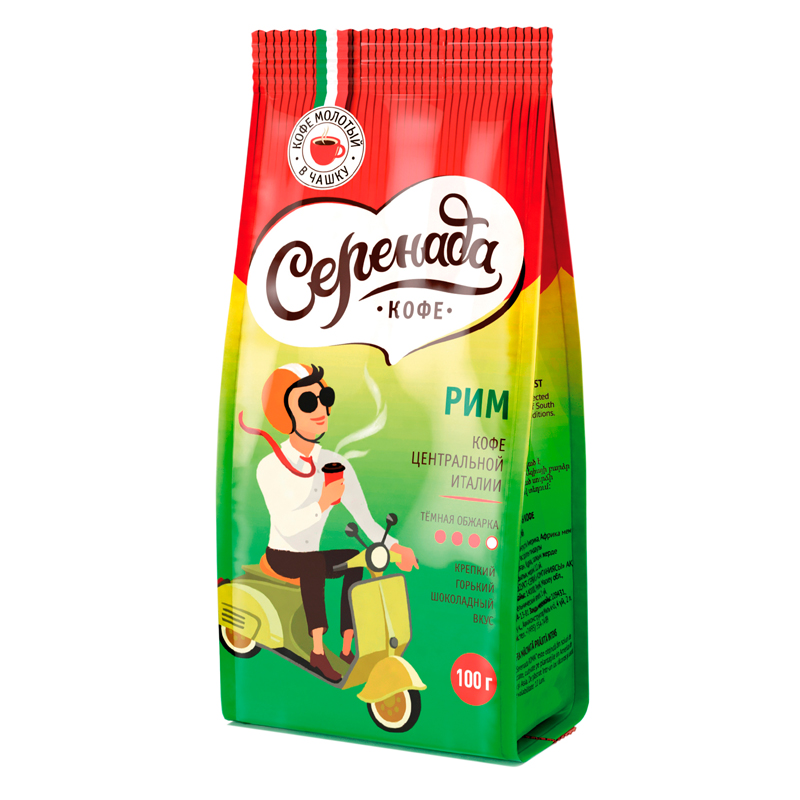 Кофе молотый Серенада "Рим", для заваривания в чашке, вакуумный пакет, 100г