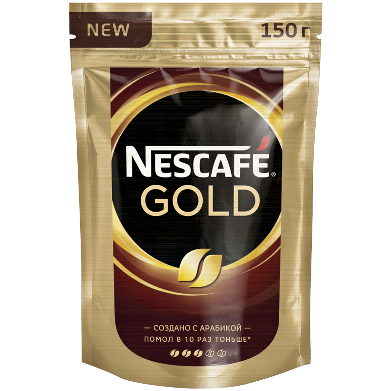 Кофе растворимый Nescafe "Gold", сублимированный, с молотым, тонкий помол, мягкая упаковка, 150г