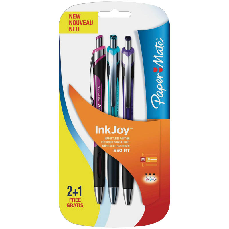 Набор автоматических шариковых ручек "InkJoy" 550 RT, 3шт, 3цв, 1мм, грип, блистер