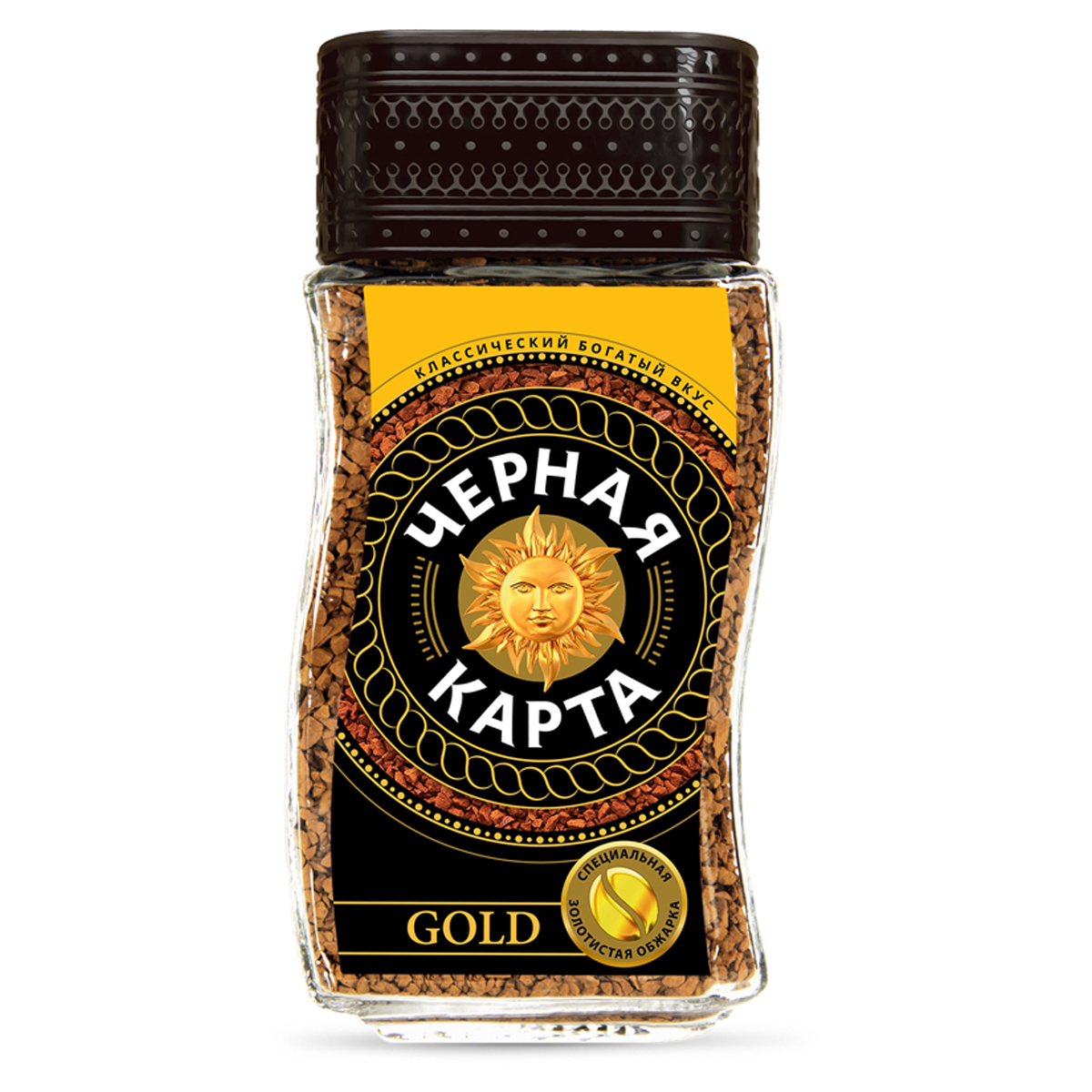 Кофе растворимый Черная Карта "Gold", сублимированный, стеклянная банка, 190г