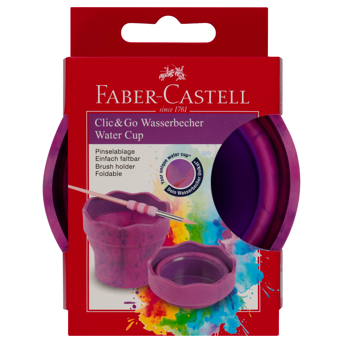 Стакан для воды Faber-Castell "Clic&Go", складной, розовый мрамор