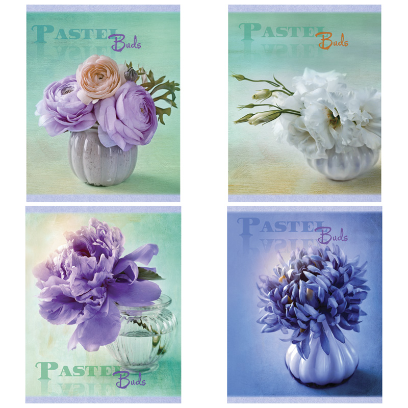 Тетрадь 80л. А5 клетка на гребне "Pastel Buds", матовая ламинация, блестки
