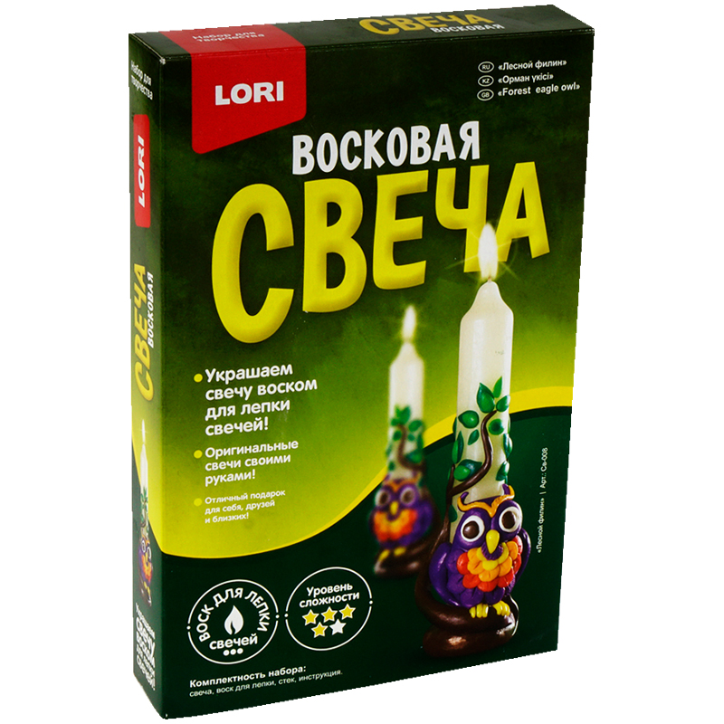 Набор для изготовления свечей Lori "Восковая свеча. Лесной филин", картонная коробка