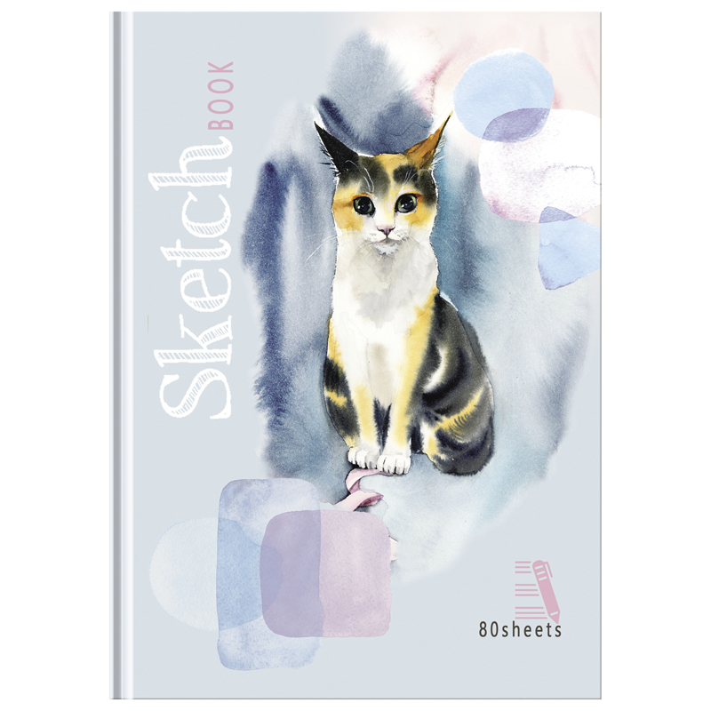 Скетчбук 80л., А5 BG "Трехцветная кошка", 7БЦ, матовая ламинация, бежевый блок, 80г/м2