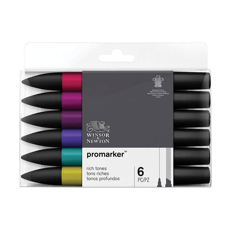 Набор художественных маркеров двухсторонних Winsor&Newton "Pro", 06цв., насыщенные оттенки, пулевидный/скошенный, 2мм/7мм