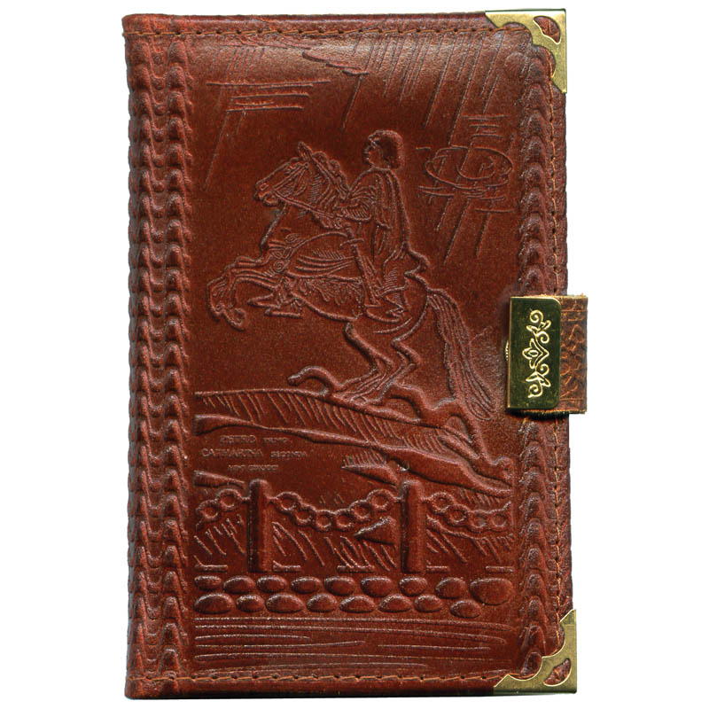 Алфавитная книга 85*125мм, 64л., кожа, коричневая, с кнопкой (мет.углы)
