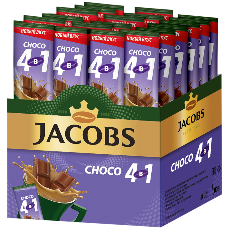 Кофе растворимый Jacobs "Choco", с какао-порошком, 4в1, порционный 24 пакетика*12г