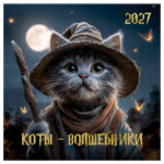 Календарь настенный перекидной на скрепке, 290*290 мм 12л. BG "Коты-волшебники", 2027г.