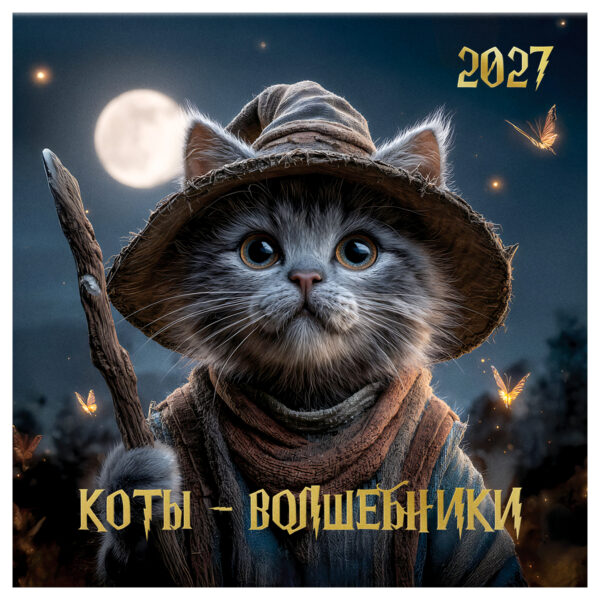 Календарь настенный перекидной на скрепке, 290*290 мм 12л. BG "Коты-волшебники", 2027г.