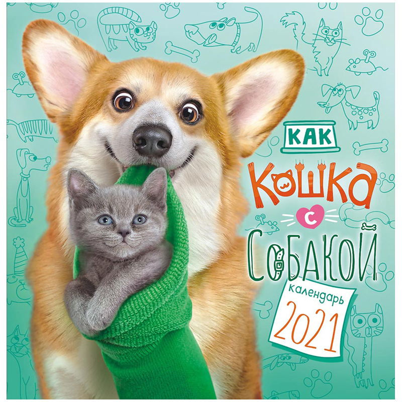 Календарь настенный перекидной на скрепке, 23*23 12 л. ЛиС "Как кошка с собакой", 2021