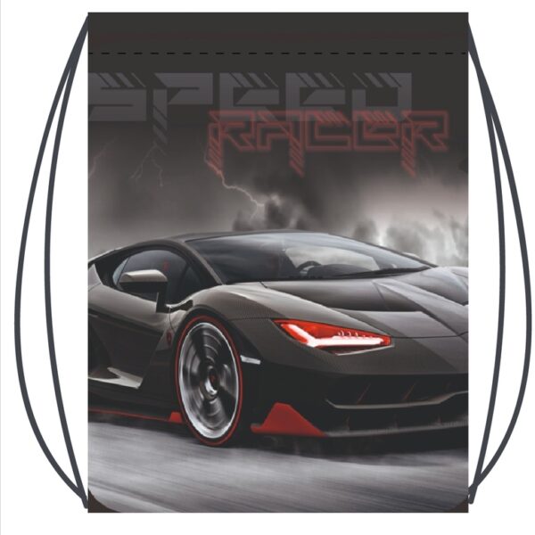 Cумка для сменной обуви Lamark Speed Racer gray/Серый гонщик, на шнурке, 41х49 cм, полноцветная печать на лицевой стороне