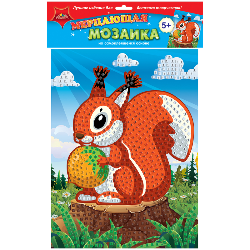 Мозаика мерцающая на самоклеящейся основе Апплика "Белочка", 25*35см, из мягкого пластика
