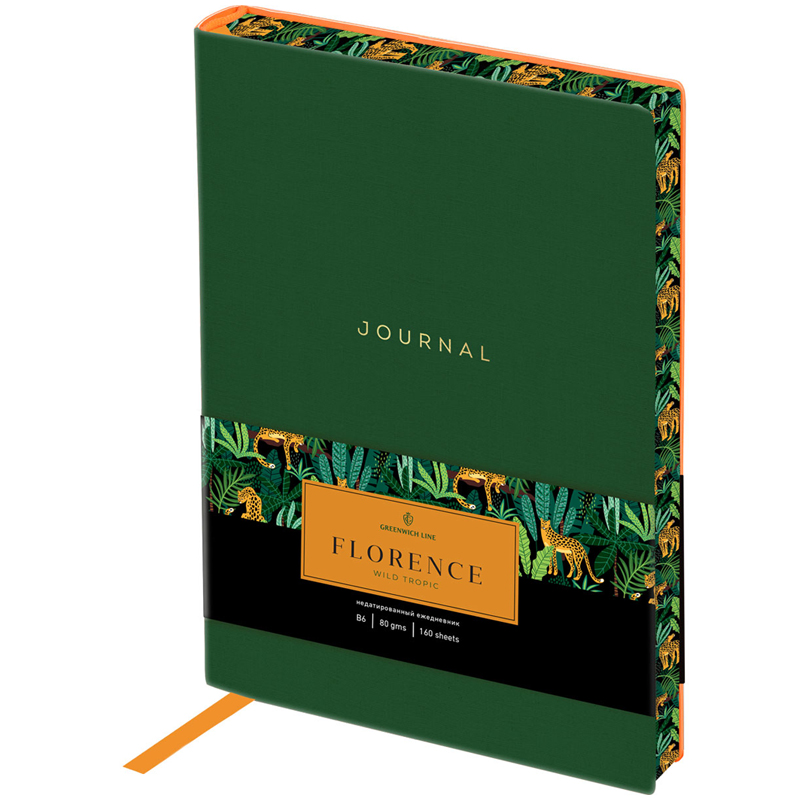 Ежедневник недатир. В6, 160л., кожзам, Greenwich Line "Florence. Wild tropic", тон. блок, цв. срез