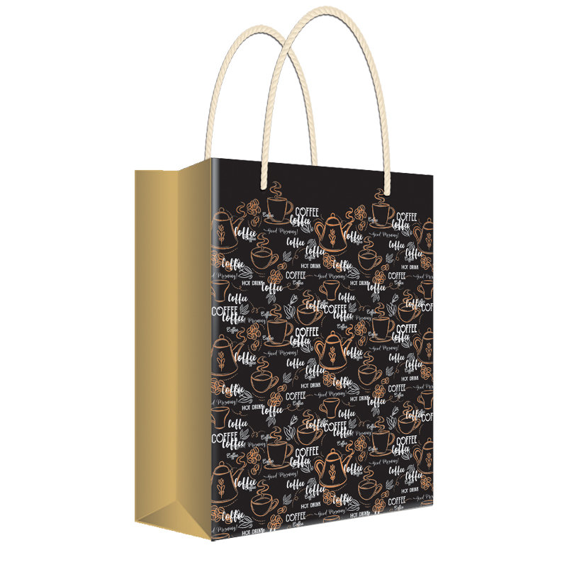 Пакет подарочный 22*31*10см Русский Дизайн "Coffee", крафт, фольга