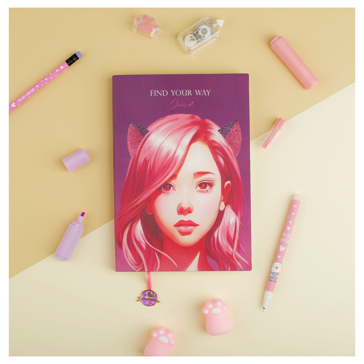 Ежедневник недатированный, А5, 136л., кожзам, MESHU "Find your way. Pink", тон. блок, закладка-ляссе с подвеской