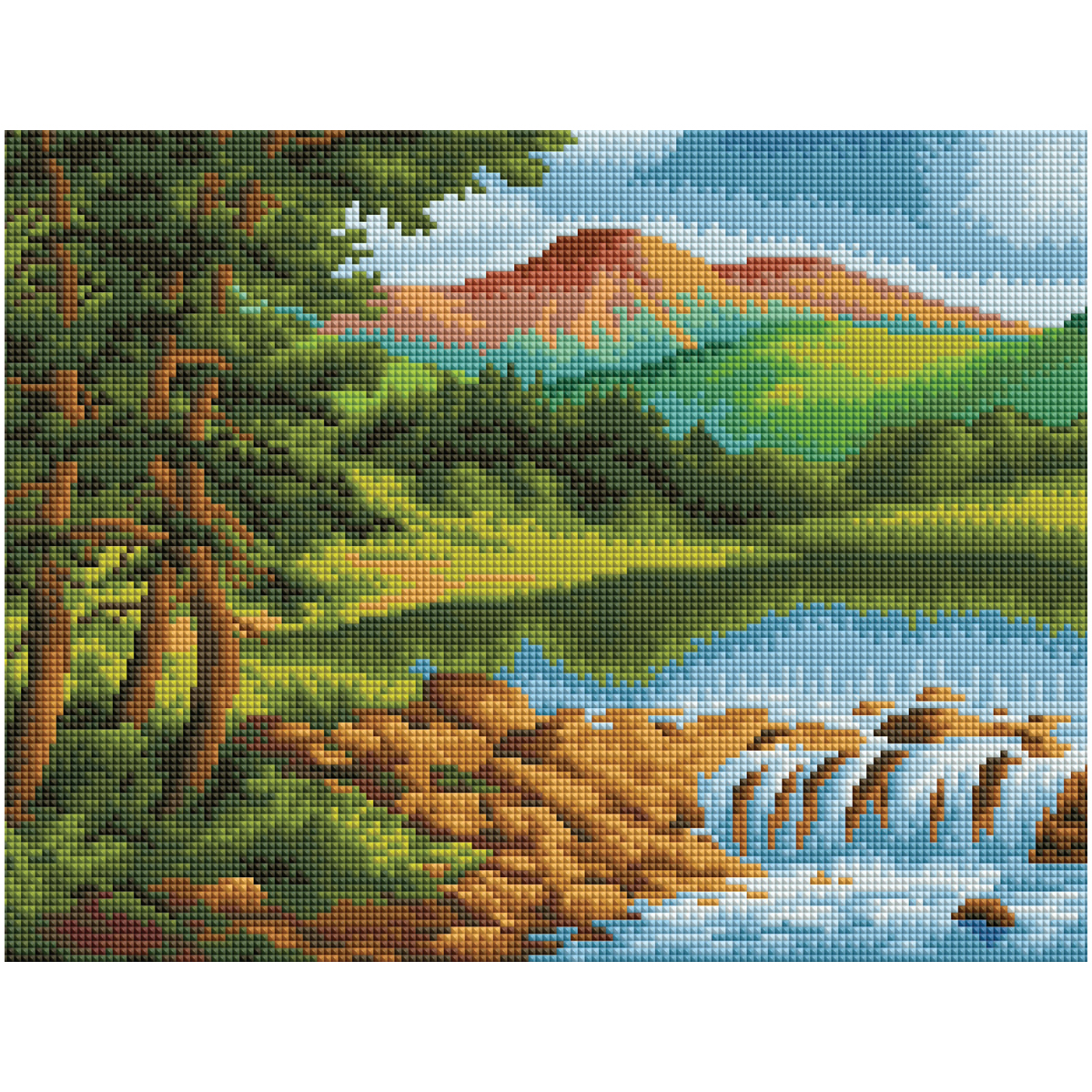 УЦЕНКА - Алмазная мозаика ТРИ СОВЫ "Горная река", 30*40см, холст на деревянном подрамнике, картонная коробка с пластиковой ручкой