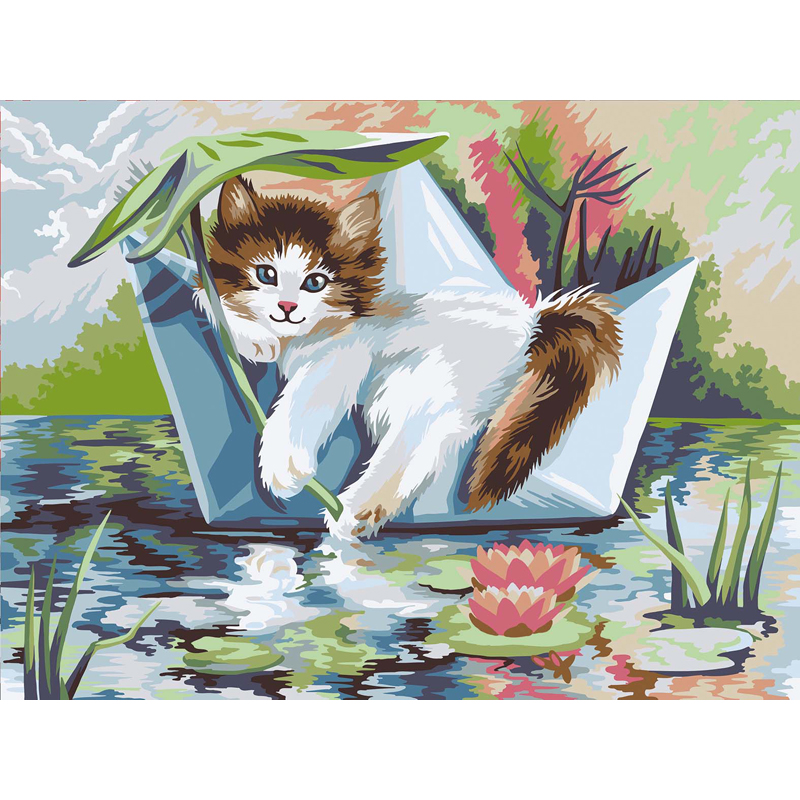 УЦЕНКА - Картина по номерам на картоне ТРИ СОВЫ "Котик в кораблике", 30*40см, с акриловыми красками и кистями
