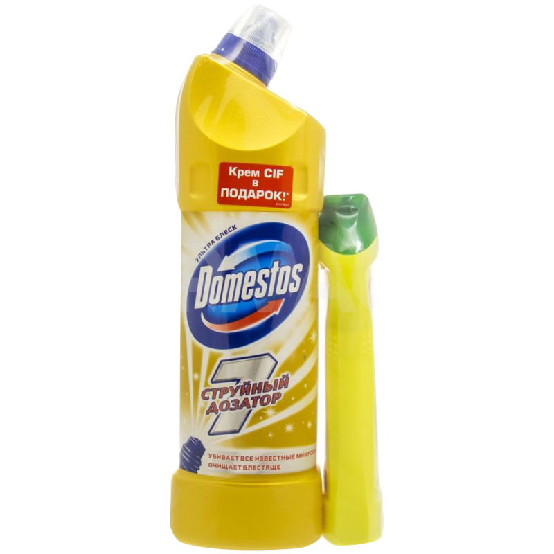 Чистящее средство универсальное Domestos "Ультраблеск", 1л + крем CIF, 230мл в подарок