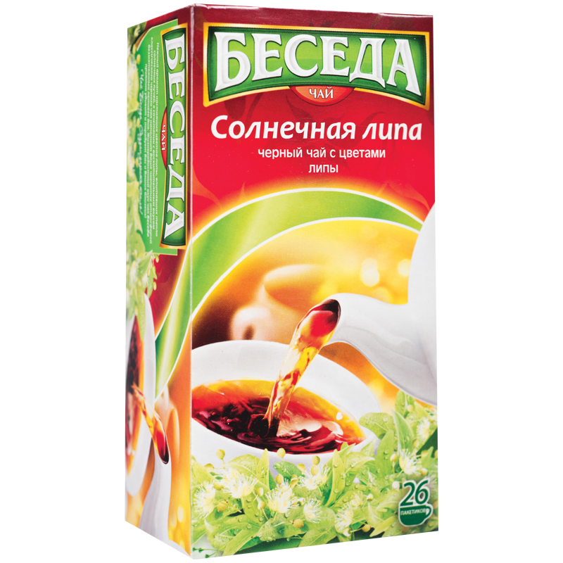 Чай Беседа, черный, с цветами липы, 26 пакетиков по 1,5г