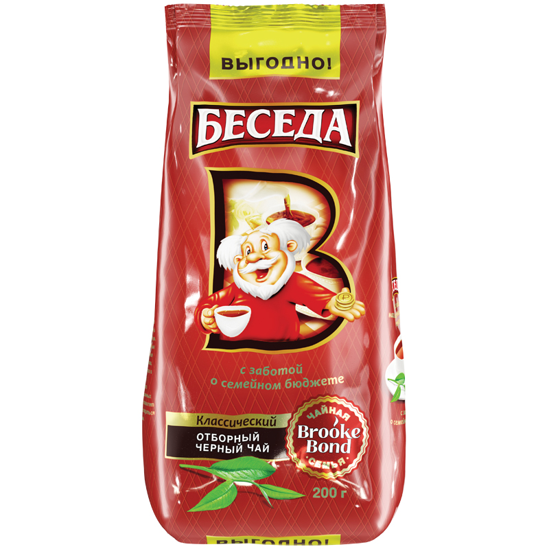 Чай Беседа, черный, листовой, пакет, 200г