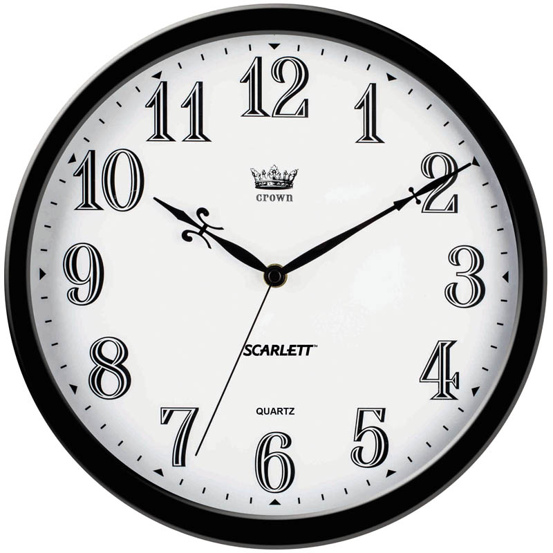 Часы настенные ход плавный, Scarlett SC-WC1004O, круглые, 31,1*31,1*4,3, черная рамка