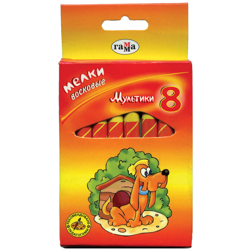 Мелки восковые Гамма "Мультики", 08цв., круглые, картон, европодвес
