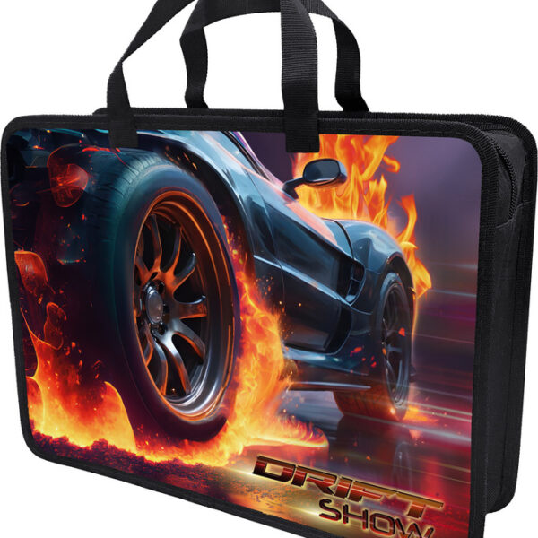 Папка-портфель Lamark Drift show/Дрифт шоу, А4, 34х24,5х7 см, 1 отделение, на молнии, с ручками, печать по пластику с двух сторон