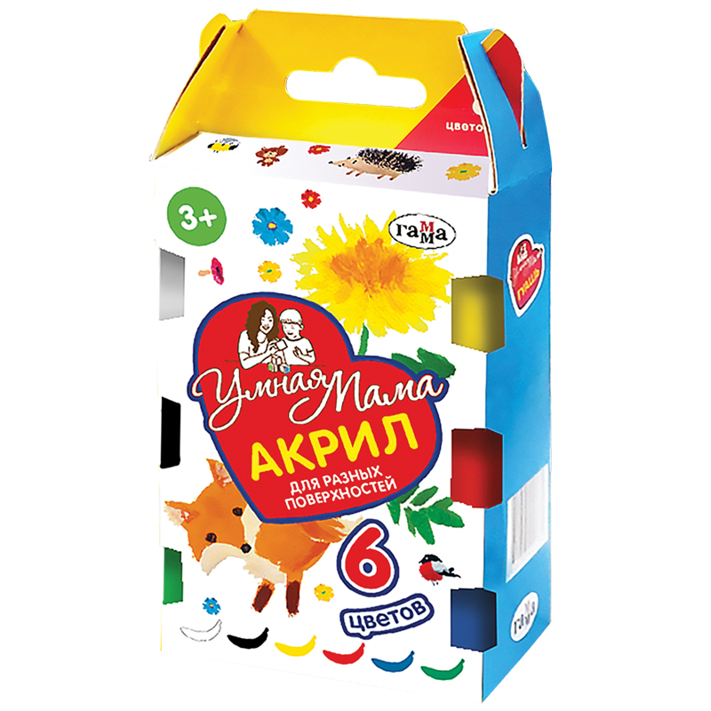 Краски акриловые Гамма "Умная Мама", 06 цветов, 20мл, картон