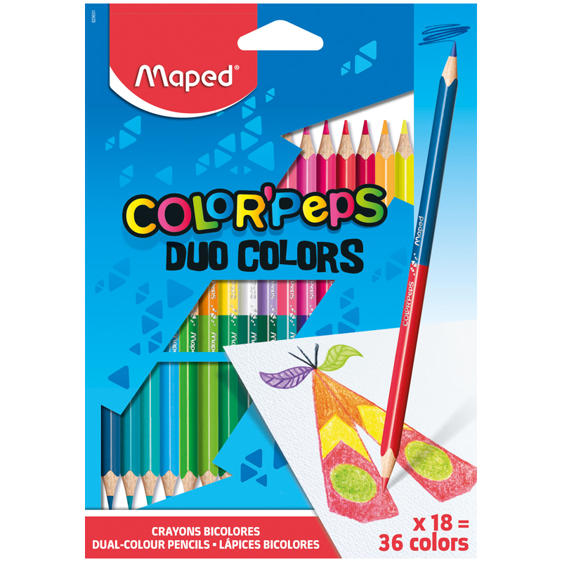 Карандаши цветные двусторонние Maped "Color Peps", 36цв., 18шт., трехгран., заточ., картон, европодвес