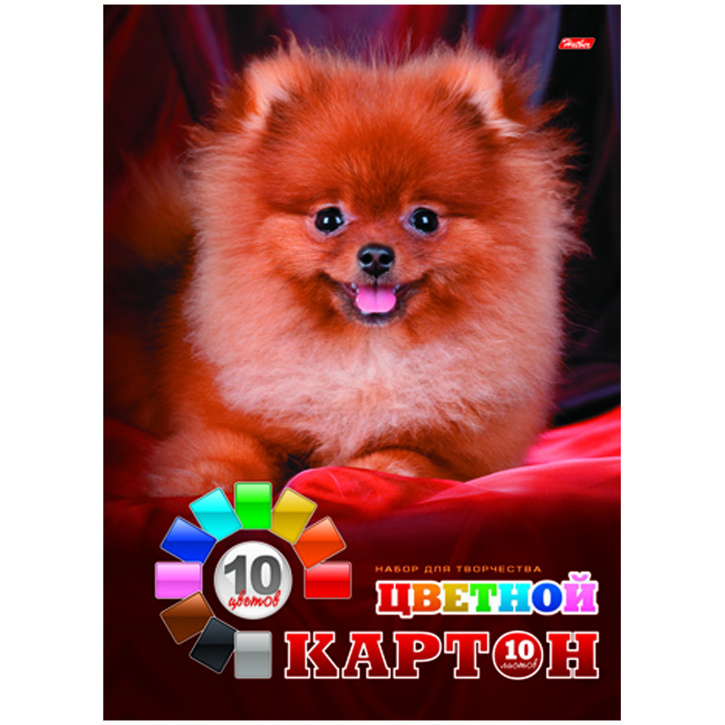 Картон цветной А4 10л. 10цв. "Пушистый щенок", в папке