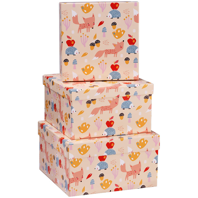 Набор квадратных коробок 3в1, MESHU "Fox and Hedgehog", (19,5*19,5*11-15,5*15,5*9см)