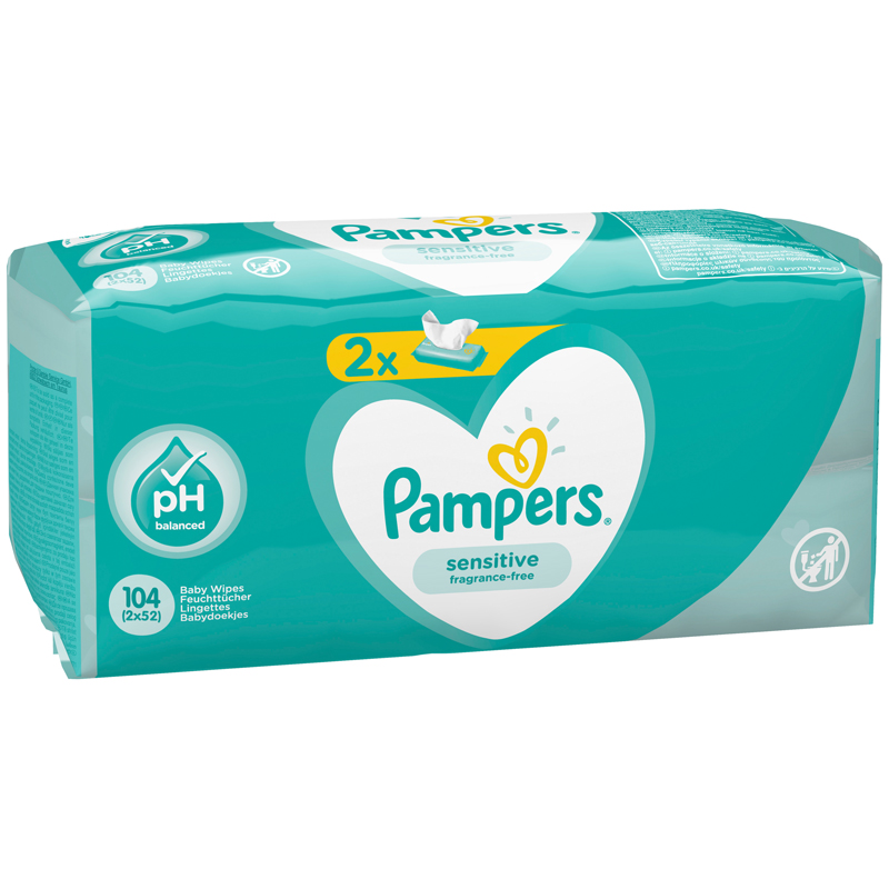 Салфетки влажные Pampers "Sensitive", 2*52шт., детские (ПОД ЗАКАЗ)