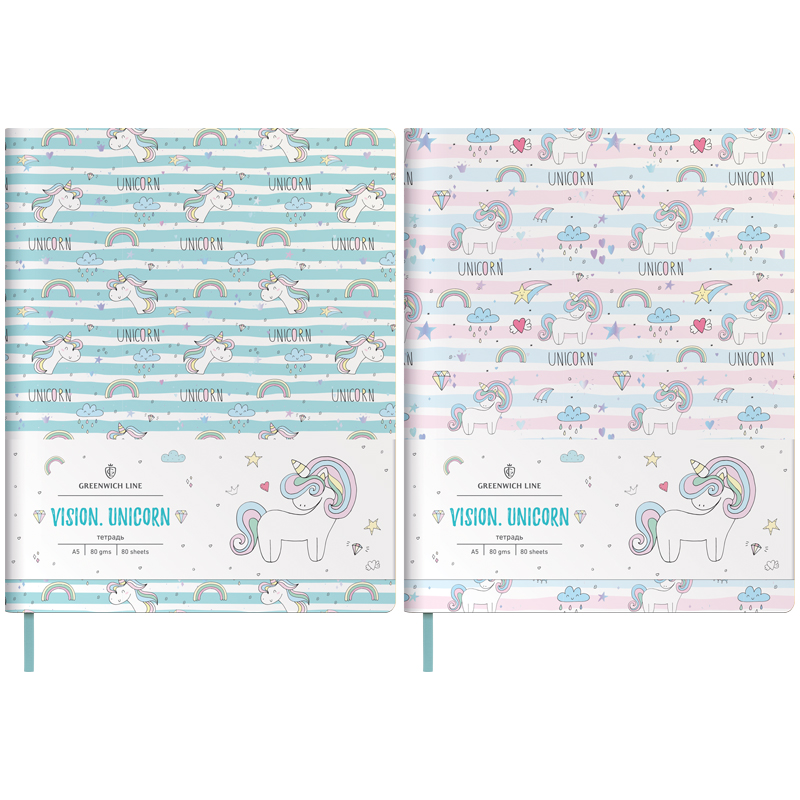 Тетрадь 80л. А5, клетка, ЛАЙТ, кожзам, Greenwich Line "Vision.Unicorn", тон. блок, цв. срез