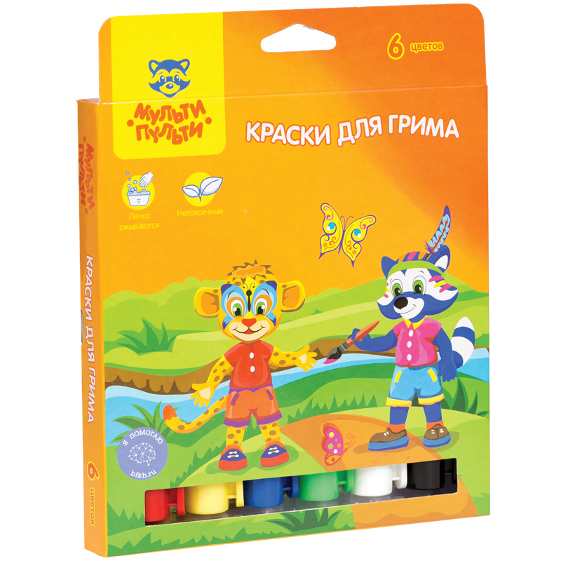 Краски для грима Мульти-Пульти "Приключения Енота", 06 цветов, картон, европодвес