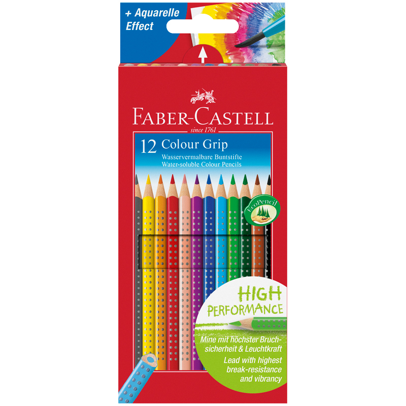 Карандаши цветные Faber-Castell "Grip 2001", 12цв., трехгран., заточен., картон, европод.,с точилкой