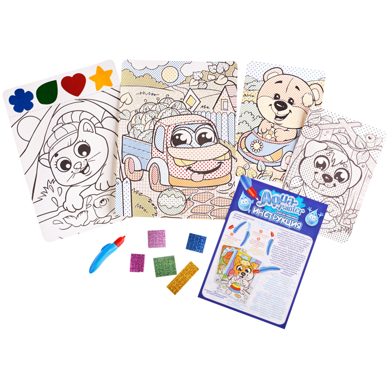 Набор для творчества Danko toys "Aqua painter. Грузовичок", волшебная кисточка,  блестки разноцветные, 5 наклеек