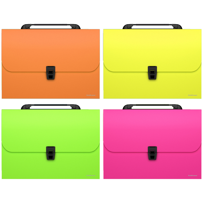 Папка-портфель 12 отделений Erich Krause "Glance Neon" A4, 245*328*30мм, 800мкм, ассорти